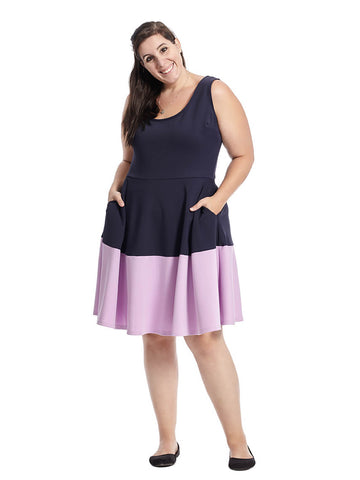 Brooklyn Color Block Dress In Navy/Lilac