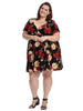 Short Sleeve Black Floral Fit And Flare Dress