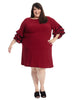 Ruffle Sleeve Red And Black A-Line Dress