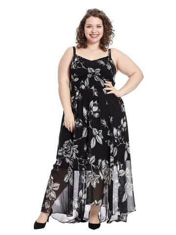 Black and White Floral Print Maxi Dress