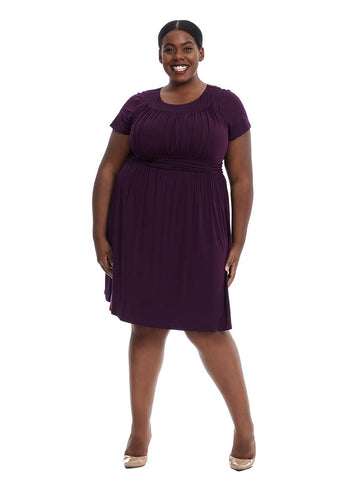 Short Sleeve Dress With Rouching Detail In Purple