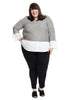 Tie Bell Sleeve Grey And White Twofer Top