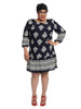 Printed Long Sleeve Shift Dress In Navy