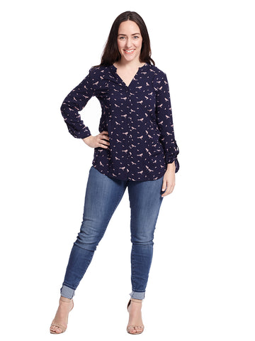 Trusty Travel Button-Up Top In Birds