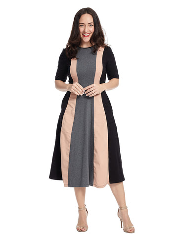 Charcoal And Rose Color Block Dress