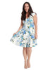 V-Neck Floral Scuba Dress In Blue And White