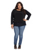 Crew Neck Top With Lace Bottom Trim In Black