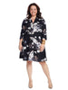 Three-Quarter Sleeve Fit And Flare In Navy Floral Print