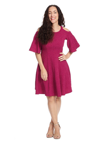 Cold Shoulder Fit & Flare Dress In Berry