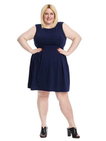 Sleeveless New Navy Fit And Flare Dress