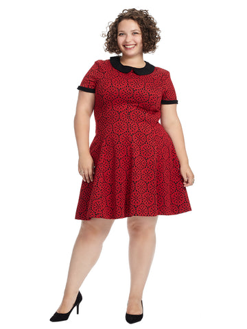 Medallion Cut Out Red Fit And Flare Dress