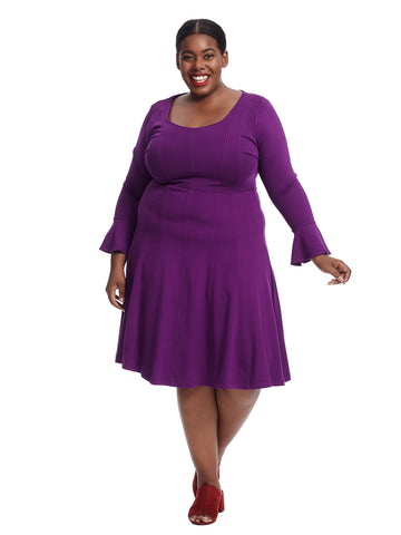 Seamed Purple Fit And Flare Dress