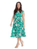 Sleeveless Side Knot Tie Detail Green Floral Print Dress