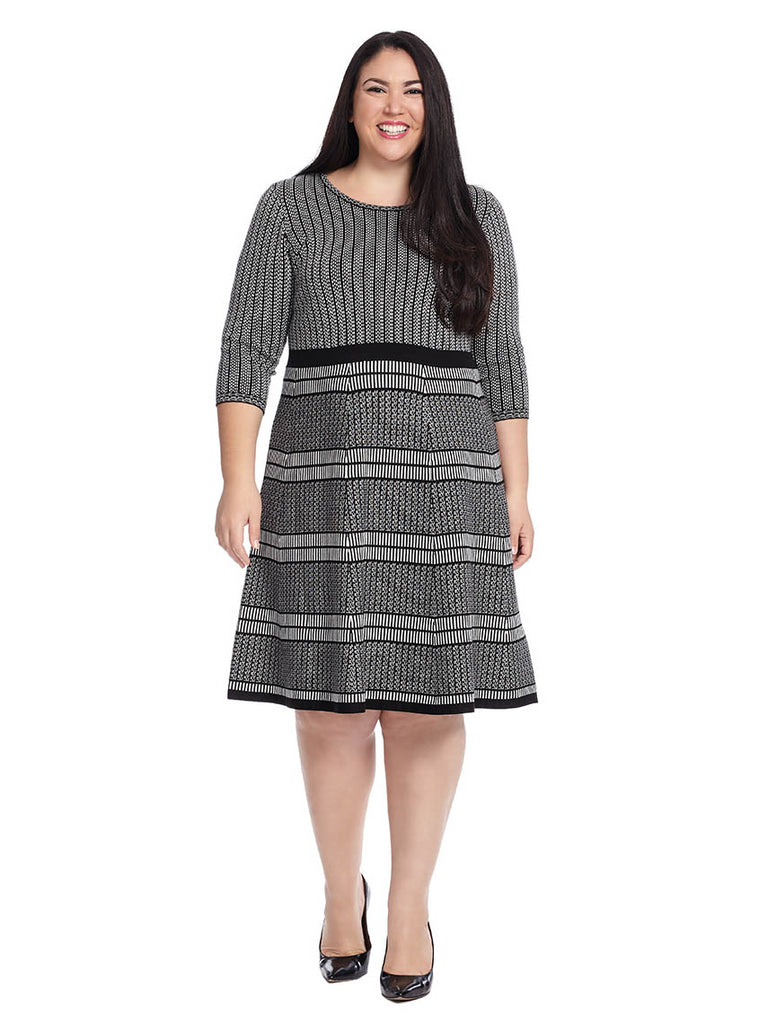 Black And Ivory Stripe Sweater Dress