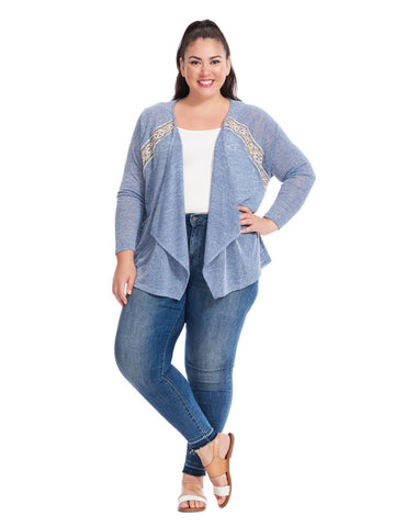 Cardigan with Lace Detail In Blue