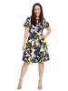 Fit And Flare Dress In Navy And Yellow Floral Print