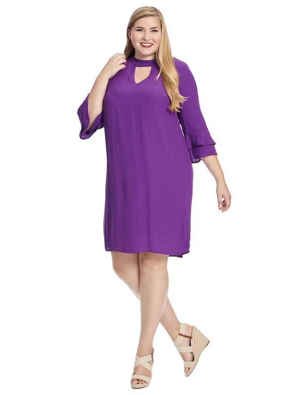 Ruffle Sleeve Purple Shift Dress