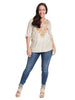 Notch Neck Embroidered Taupe Top