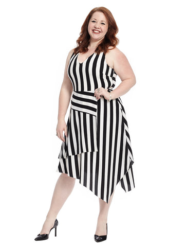 Asymmetrical Hem Striped Dress