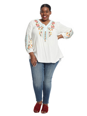 Embroidered White Tunic Top