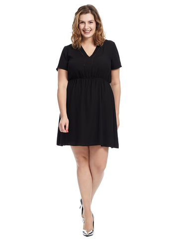 Trim Detail Black Fit And Flare Dress