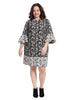 Printed Bell Sleeve Shift Dress In Black And White