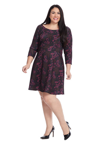 Fit & Flare Dress In Burgundy Ground Floral Print