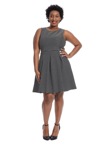 Keyhole Stripe Fit And Flare Dress
