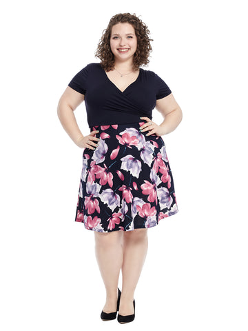 Twofer Navy And Floral Fit And Flare Dress