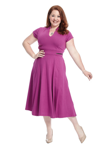 Zip Waist Violet Fit And Flare Dress