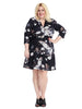 Three-Quarter Sleeve Fit And Flare In Navy Floral Print