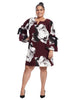 Tiered Sleeve Rose Printed Scuba Shift Dress