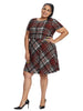 Short Sleeve Red Plaid Fit And Flare Dress