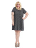 Short Sleeve Texture A-Line Dress In Grey & Black