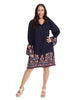 Embroidered Layered Bell Sleeve Blue Multi Print Shift Dress