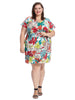 Cap Sleeve Bubble Crepe Floral Dress With Side Tie
