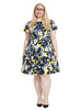 Fit And Flare Dress In Navy And Yellow Floral Print