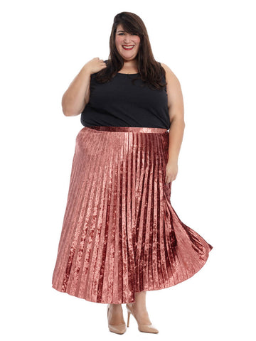 Velvet Pleated Skirt In Raspberry