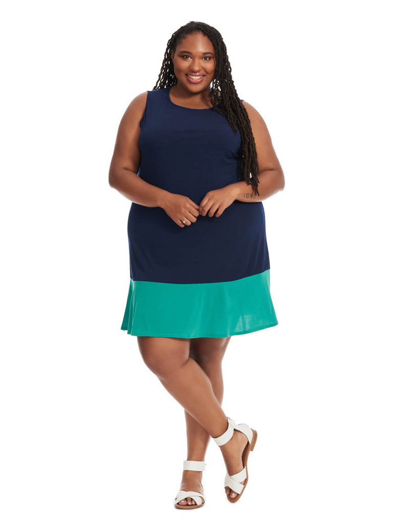 Colorblock Dress In Navy And  Teal