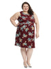 Burgundy Floral Print Fit And Flare Dress
