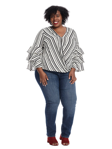 Foldover Striped Top With Tiered Sleeves