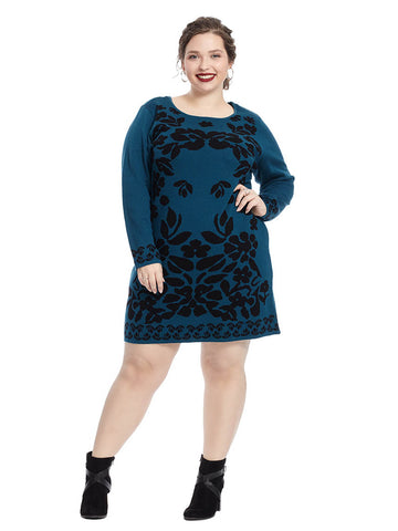 Sweater Dress In Blue And Black Floral Print