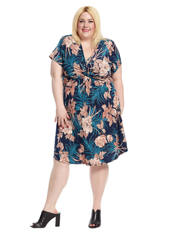 Short Sleeve Dress With Twist Detail In Floral Print
