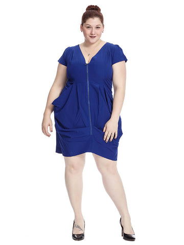 Zip Front Tunic Dress In Imperial Blue