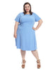 Short Sleeve Blue Fit And Flare Dress