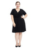Short Sleeve Black Faux Wrap Dress
