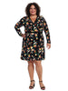 Long Sleeve Floral Printed Faux Wrap Dress