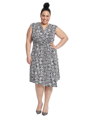Faux Wrap Dress With Knot Detail In Navy Sketchyard