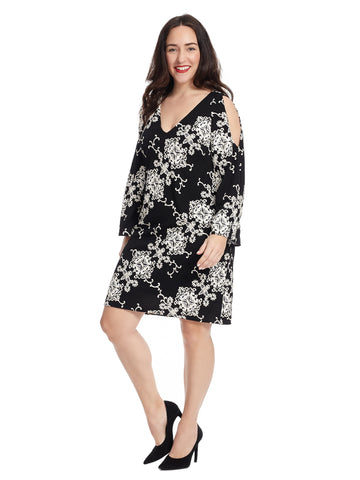 Shift Dress In Black And White Puffed Print
