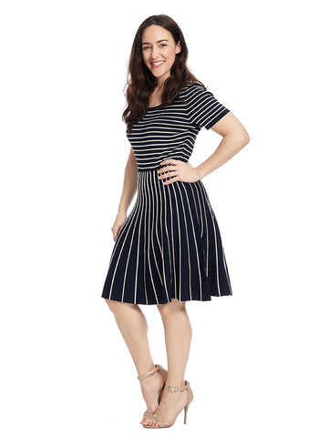 Mixed Stripe Fit And Flare Sweater Dress